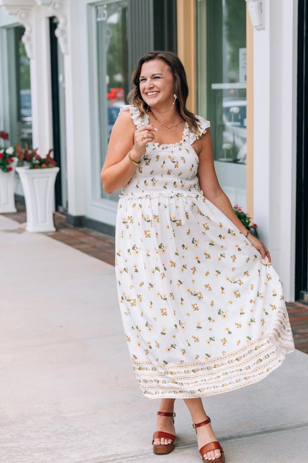 buttercup midi dress Smocked sleeve and collared shirtdress Color:Sunglow 1920s Dress Great Gatsby StyleCode: 1930077131212