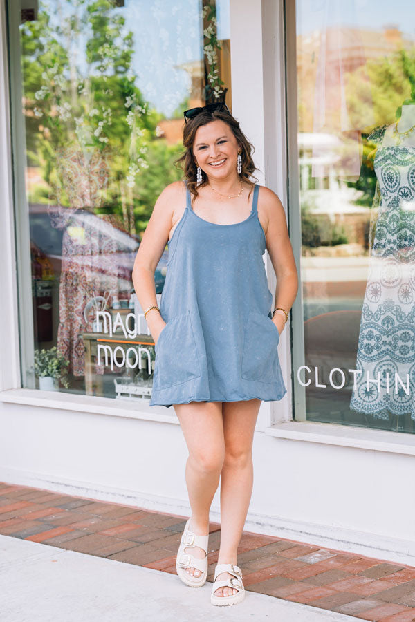 short romper dress Abigail Floral American Threads Trendy Women's Boutique Blue Floral / L Ruffle Skort Breezy How to wear a short